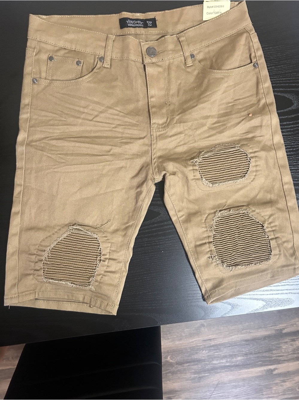 Distressed Men's Tan Denim Shorts